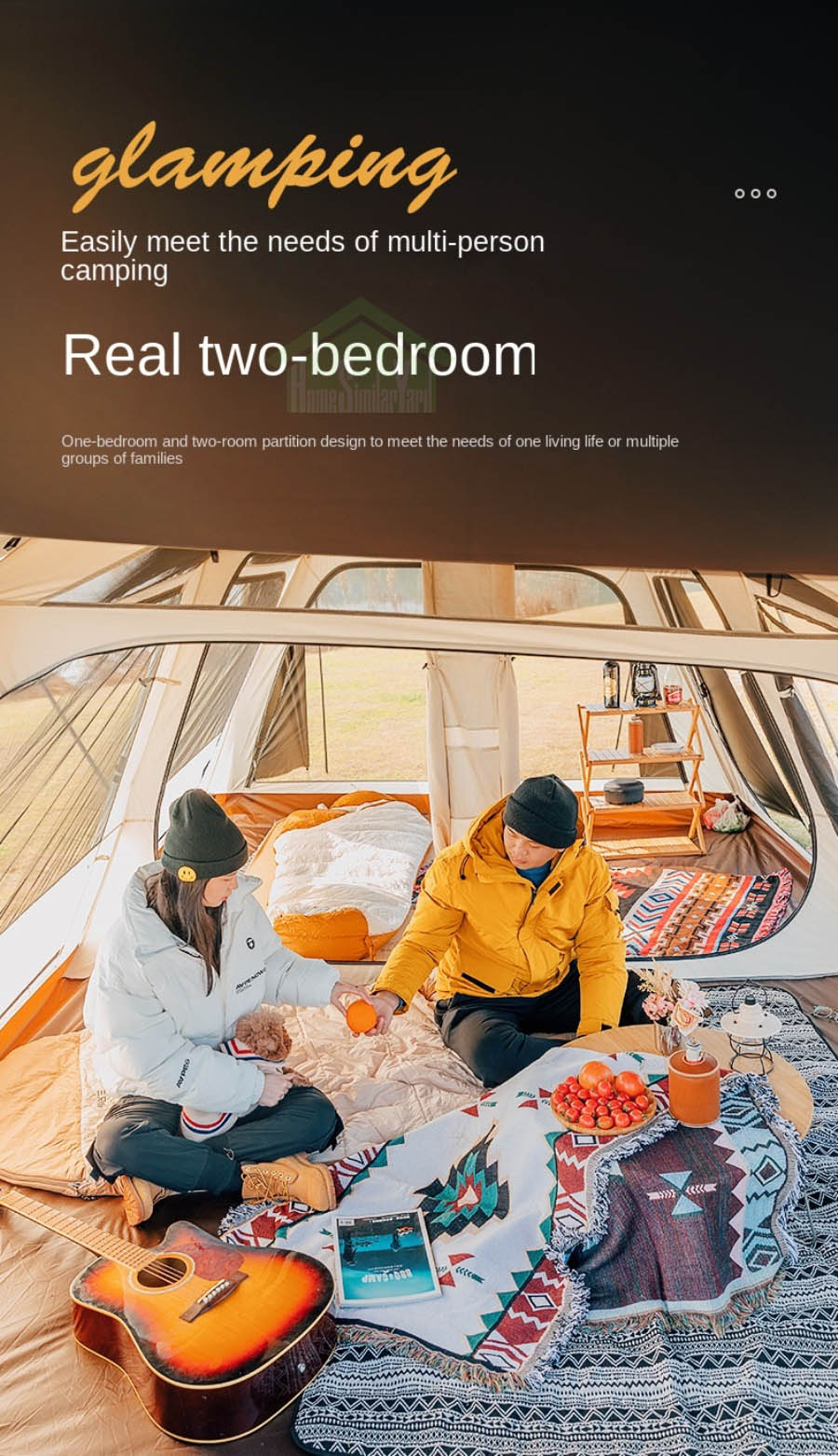 Cheap Goat Tents Outdoor Two Bedroom One Living Room Black Coated 5 8Person Tents Sun Shading Anti Ultraviolet Fishing Camping Automatic Tent   